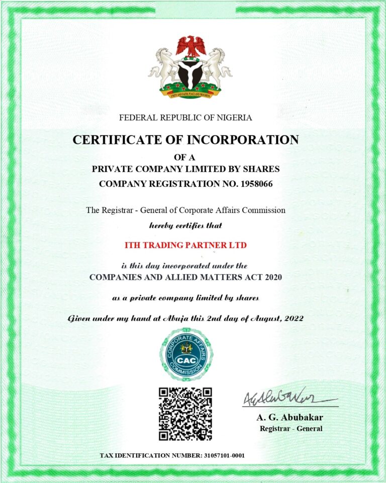 CERTIFICATE ITH TRADING PARTNER LTD page 0001